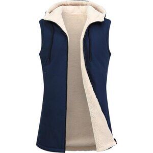 Women's Reversible Vest Jacket Zip Up Hoodie Fleece Lined Waistcoat Long Coat